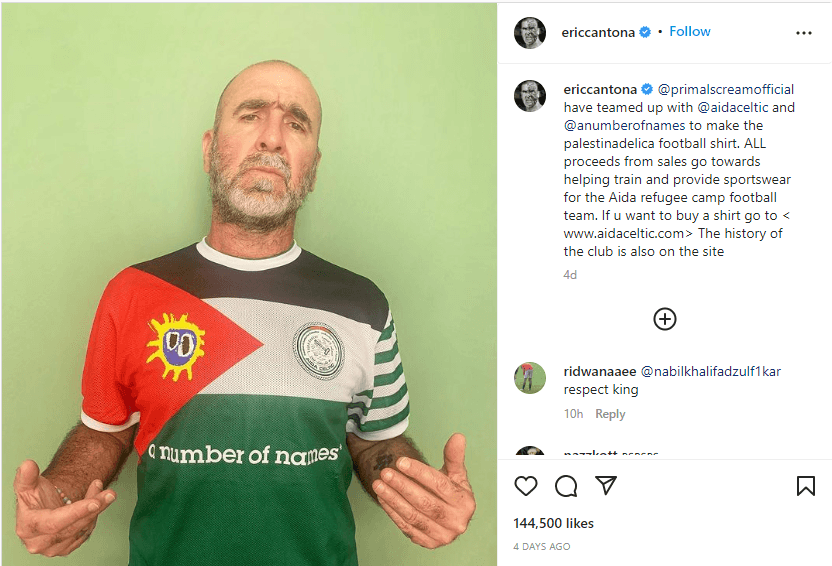 Eric Cantona affiche son soutien aux Palestiniens