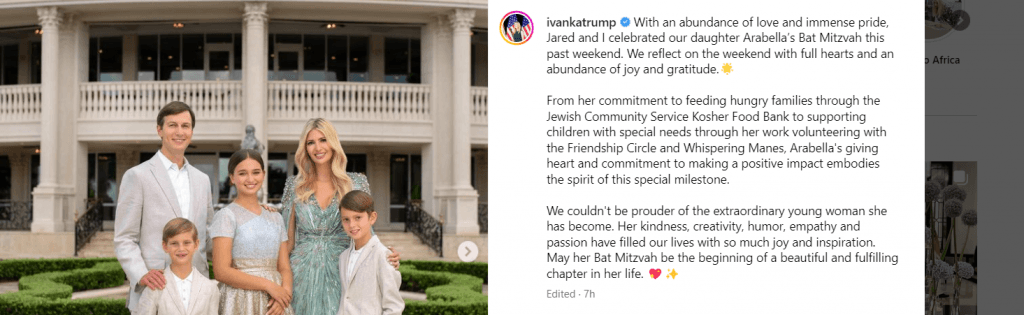 La petite-fille de Donald Trump a fêté sa bat-mitsva