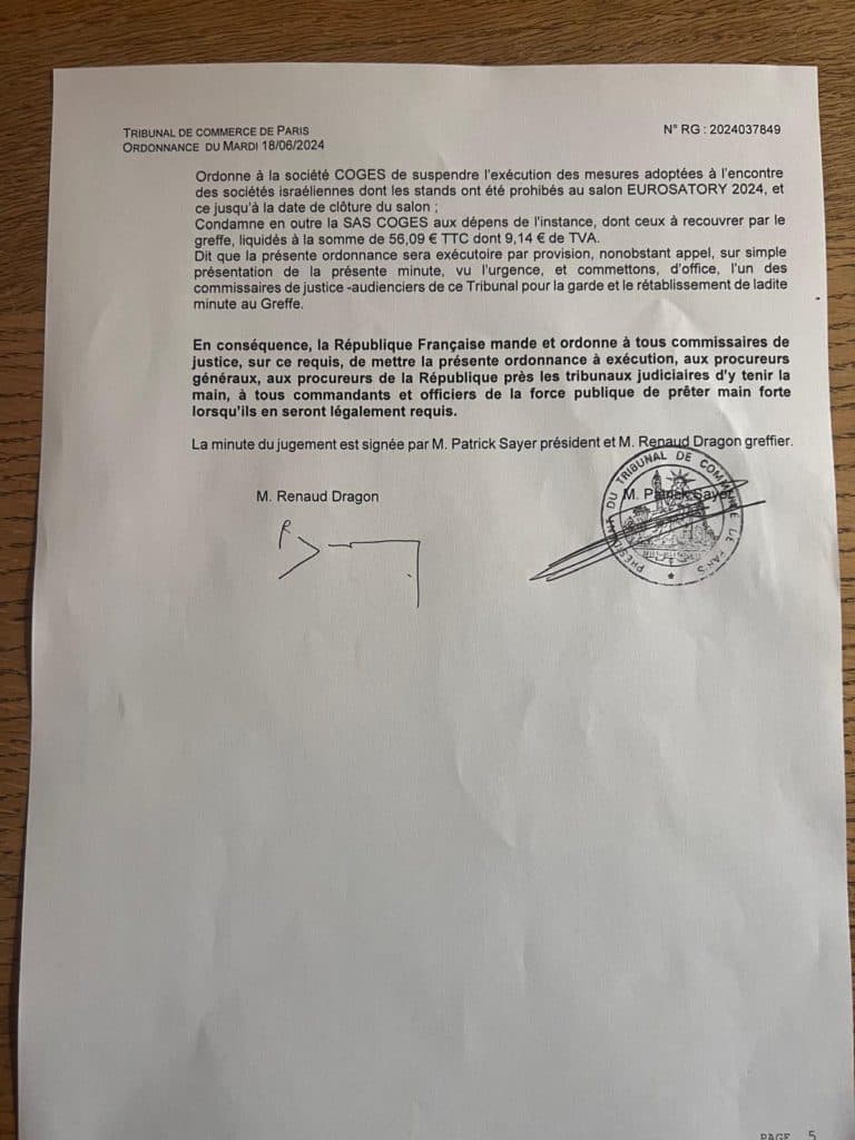 France: le tribunal de commerce annule l’interdiction faite aux entreprises israéliennes de participer au salon Eurosatory